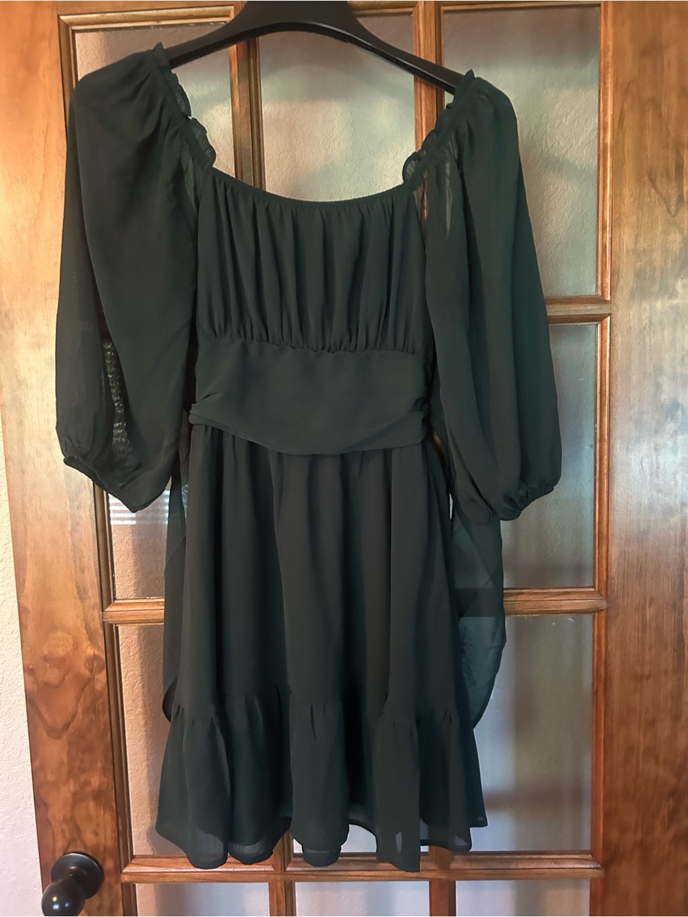 Amazon Women's Forest Green Long Sleeve Peasant Dress